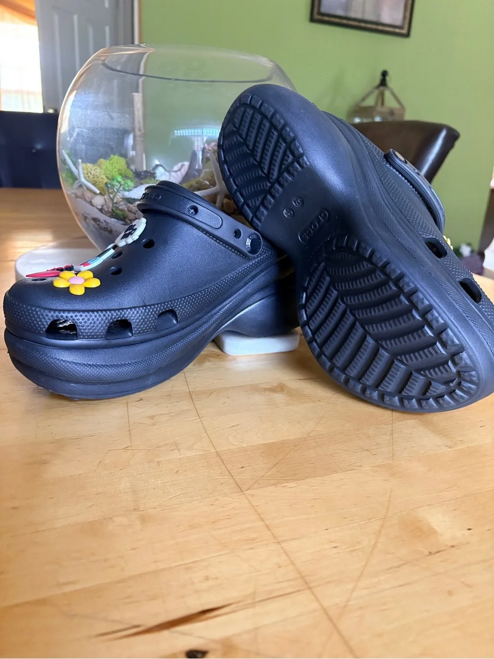 CROCS Black Platform Clogs with Decorative Charms
